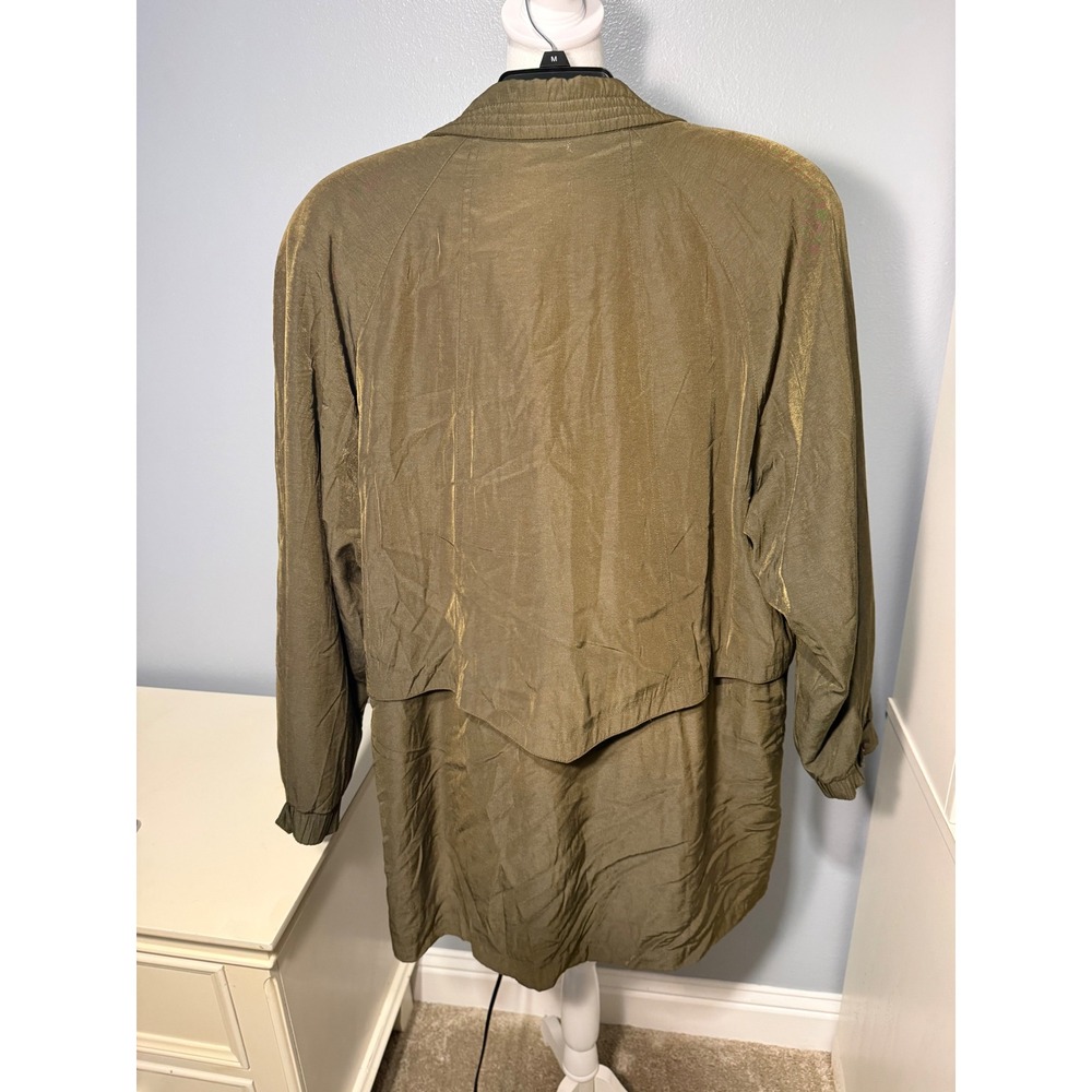 Gallery Vintage Olive Green Iridescent Trench Coat Jacket Womens Medium Zip Up - Picture 3 of 11